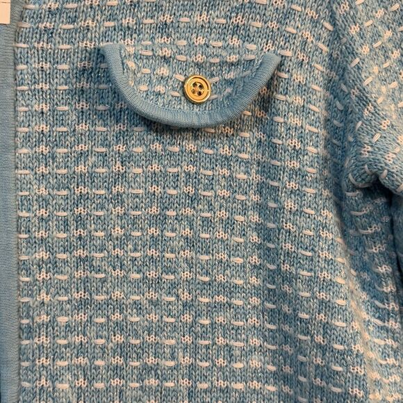 Talbots Petite Blue White Tweed Knit Front Zip Jacket Collard Cardigan Style NWT - Picture 3 of 12